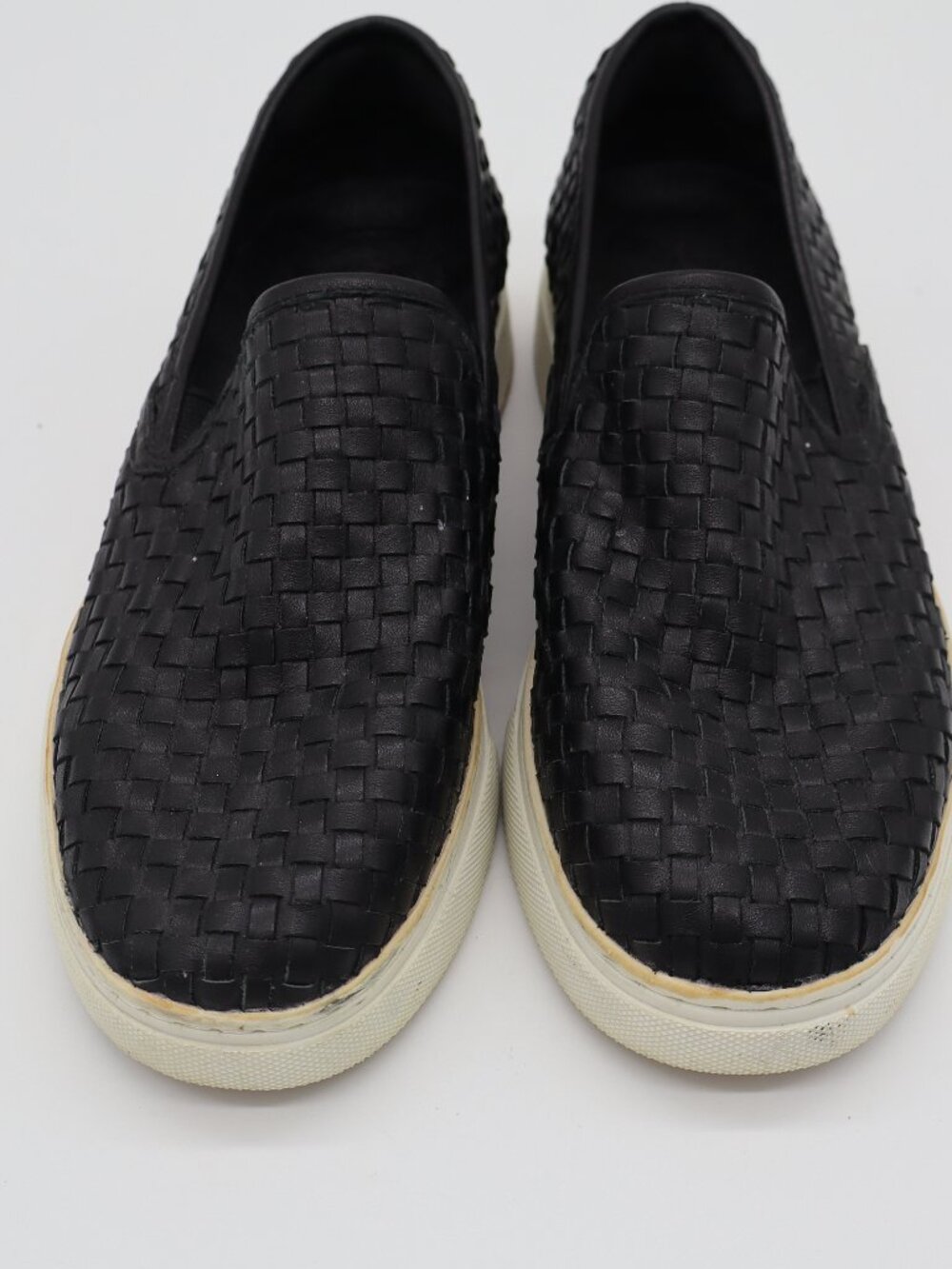 J/Slides NYC Woven leather slip-on sneakers, black with white sole